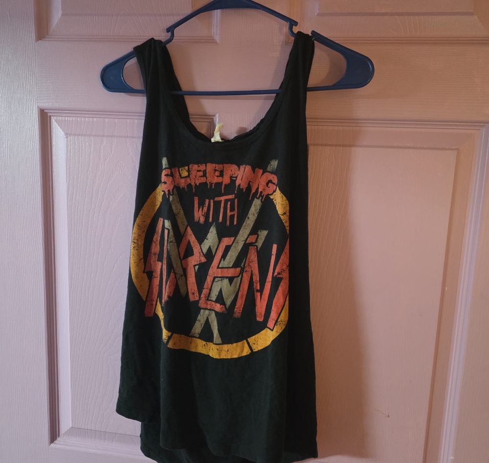 Black Sleeveless Band Graphic Tank - 'Sleeping With Sirens' Style